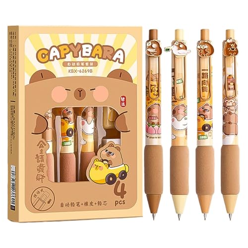 Dgayaeic Tierische Druckbleistifte,Capybala Automatikbleistift | 4x einziehbarer Cartoon-Capybara-Bleistift | Tragbare Zeichenstifte, lustiges Capybara-Schulzubehör für und Mädchen von Dgayaeic