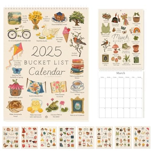 Dhqkqg Bucket List Kalender, 2025 Wandkalender, 12 Monate Wandkalender mit Doppelspirale Drahtbindung, To-Do-Liste und Notizen, Wandkalender zum Planen oder von Dhqkqg