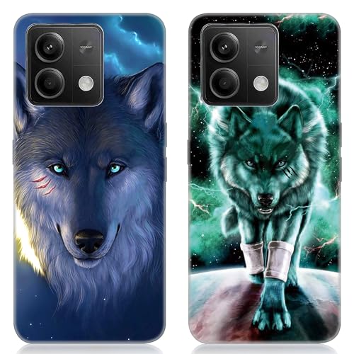 DiaryTown 2 Stück Xiaomi Redmi Note 13 5G Hülle Tier Muster Motiv Handyhülle Weich TPU Silikon Schwarz Case Kratzfest Stoßfeste Schutzhülle Ultra Dünn Cover für Redmi Note 13 5G - Wolf von DiaryTown