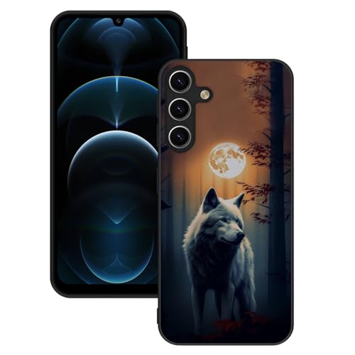 DiaryTown Hülle Kompatibel mit Samsung Galaxy A15 4G Hülle Silikon Tier Motiv Handyhülle Ultra Schwarz Case Cover Kratzfest Stoßfeste Kameraschutz Schutzhülle für Galaxy A15 5G - Sonnenuntergang Wolf von DiaryTown