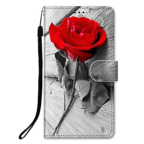 DiaryTown Hülle für Samsung Galaxy A25 5G Handyhülle mit Tier Muster PU Lederhülle Kartenfach Magnet Klapphülle 360 Stoßfest Schutzhülle Flip Case Cover Tasche Brieftasche Handytasche (Rote Rose) von DiaryTown