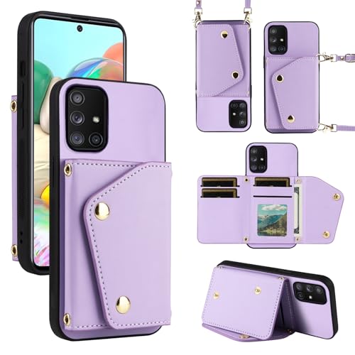 Dibosom Luxuriöse Schutzhülle für Samsung Galaxy A51 5G/A 51 5G UW Verizon mit dünner, schlanker Klapptasche und Schultergurt, Kreditkartenfach, Ständer, Zubehör, Handyhülle für 51A G5 S51, Violett von Dibosom