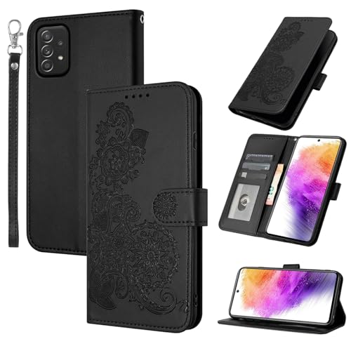 Dibosom Schutzhülle für Samsung Galaxy A72 5G/4G, Blumenmuster, mit Handschlaufe, Klapp-Reißverschluss, luxuriöses PU-Leder, Kartenhalter, Ständer, stilvolles Ganzkörperzubehör, Handy-Schutzhülle für von Dibosom