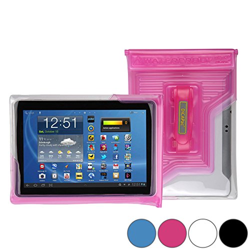 DiCAPac WP-T20 Universelle, wasserdichte Hülle für Samsung Galaxy Tab 3 10.1 (P5200/P5210/P5220) Tablets in Pink (Doppel-Klettverschluss, IPX8-Zertifizierung zum Schutz vor Wasser bis 5 m Tiefe; integrierter Airbag treibt auf dem Wasser & schützt das Gerät; extraklare Polycarbonat-Fotolinse; integrierte Handschlaufe) von DicaPac