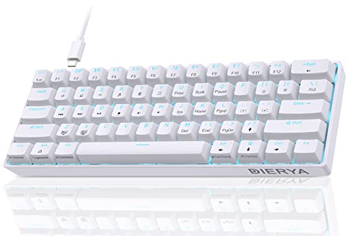 Dierya DK61se Gaming Tastatur,60% Prozent Mechanische Tastatur mit Blue Clicky Switch,Ultra-Compact Mini 61 Tasten Anti-Ghosting,Typ-C-Datenkabel,US Layout für PC Windows Gamer Typist,Weiß von Dierya