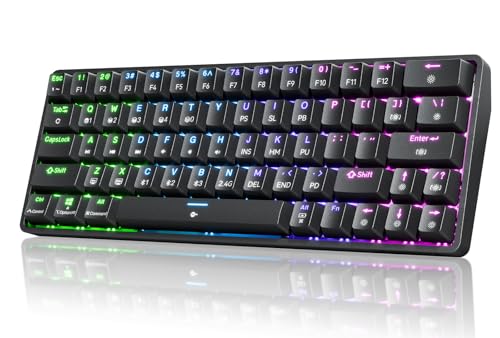 Dierya DK63 Gaming Tastatur,60% Kabellos Mechanische Tastatur mit Bluetooth/2.4G/Typ-C,Compact 63 Tasten Anti-Ghosting,RGB-Hintergrundbeleuchtung,US Layout,Clicky Blue Switch,Schwarz von Dierya