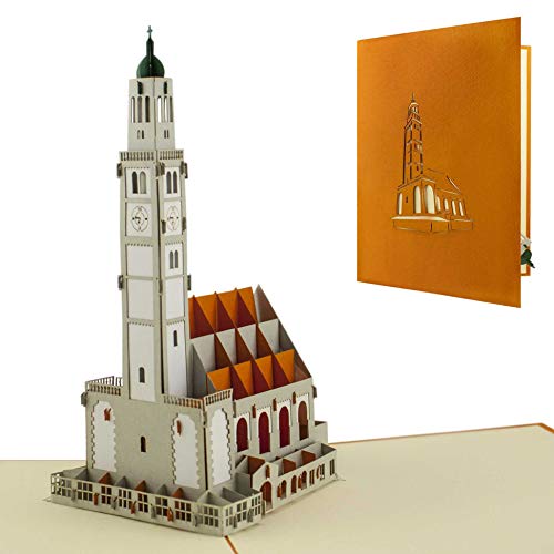 Diese-Klappkarten 3D Pop Up Karte Reisegutschein - Geschenk Verpackung für Reisegutschein mit Umschlag - 3D PopUp Geschenk Karte für eine Reise - Geschenkkarte mit Motiv - Perlachturm Augsburg von Diese-Klappkarten