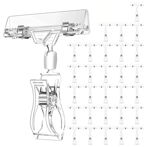 Diggtor 30 Clips für Etikettenhalter, drehbare aus transparentem Kunststoff, Display-Clip für Warenschilder, langlebige Preisschildklemme, 10,5 x 8 cm von Diggtor