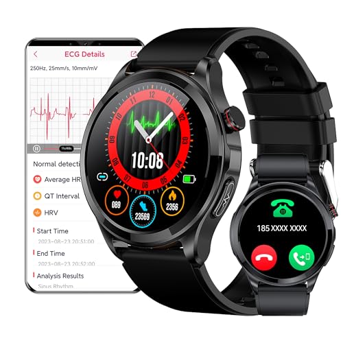 DigiKuber Smart Watch EKG & Zifferblatt/Anruf Annehmen, 1,39 Zoll Wasserdicht Smartwatch mit Blutdruck, SpO2, PPG, Herzfrequenz, Nachricht & Anruferinnerung für Android iOS (Schwarz, TPU 22mm) von DigiKuber