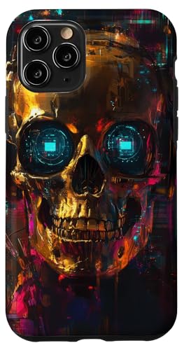 Hülle für iPhone 11 Pro Skull Cyberpunk Accents Skull Art Kopfhörer von Digital art Colors Futuristic Techno