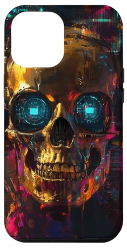 Hülle für iPhone 12 Pro Max Skull Cyberpunk Accents Skull Art Kopfhörer von Digital art Colors Futuristic Techno