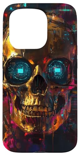 Hülle für iPhone 15 Pro Skull Cyberpunk Accents Skull Art Kopfhörer von Digital art Colors Futuristic Techno