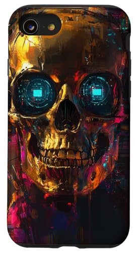 Hülle für iPhone SE (2020) / 7 / 8 Skull Cyberpunk Accents Skull Art Kopfhörer von Digital art Colors Futuristic Techno