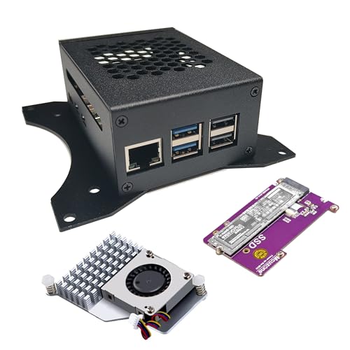 Raspberry Pi 5 Big Case mit abnehmbaren VESA-Halterungen und Active Cooler + Shield PCIe M.2 NVMe SSD (Gehäuse Big + Shield NVMe) von Digitalkey