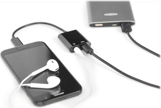 DIGITUS - Adapter USB-C auf Klinkenstecker - Audio/USB - USB-C (M) bis Stereo Mini-Klinkenstecker, USB-C (W) - 20cm - Schwarz (AK-300400-002-S) von Digitus