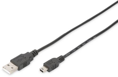 Digitus USB-Kabel USB 2.0 USB-A Stecker, USB-Mini-B Stecker 1.80m Schwarz Rund, doppelt geschirmt DB von Digitus