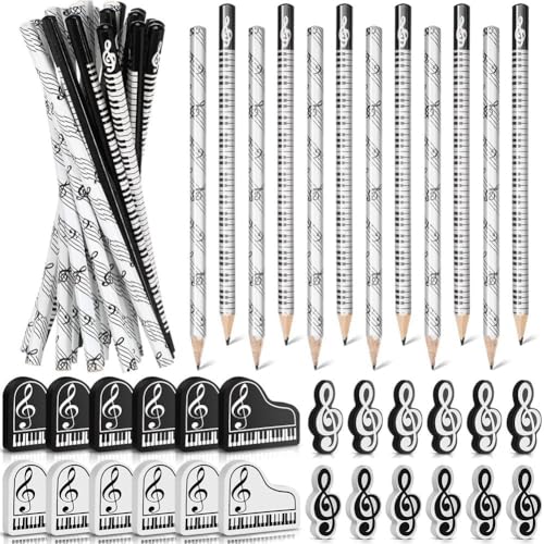 Diheohg Musikstifte, Musiknoten-Bleistift mit Radiergummis zum Thema Musik, Holzstifte, GroßPackung, Tastatur, Lustige Bleistifte, Radiergummis, Geschenk (48 StüCk) von Diheohg