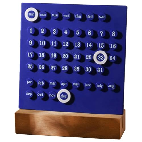 Diheohg Schreibtischkalender Aus, Ewiger Kalender, Retro-Haus, Einzigartige Geschenke, Monats- und Datumsanzeige, Schreibtischdekoration für das Büro, 13,5 X 18 Cm, Blau von Diheohg