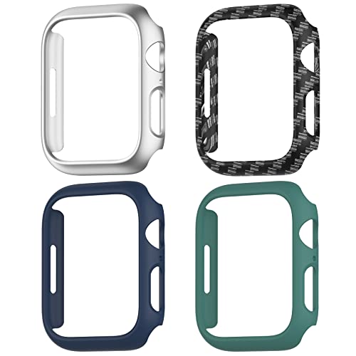 Dilhvy [4 Stück] Hülle Kompatibel mit Apple Watch Series 7 41mm PC Case (kein Displayschutz) für iWatch 7 Schutzhülle Voller Puffer (Blau+Grün+Silber+Faser aus Kohlenstoff, 41mm) von Dilhvy