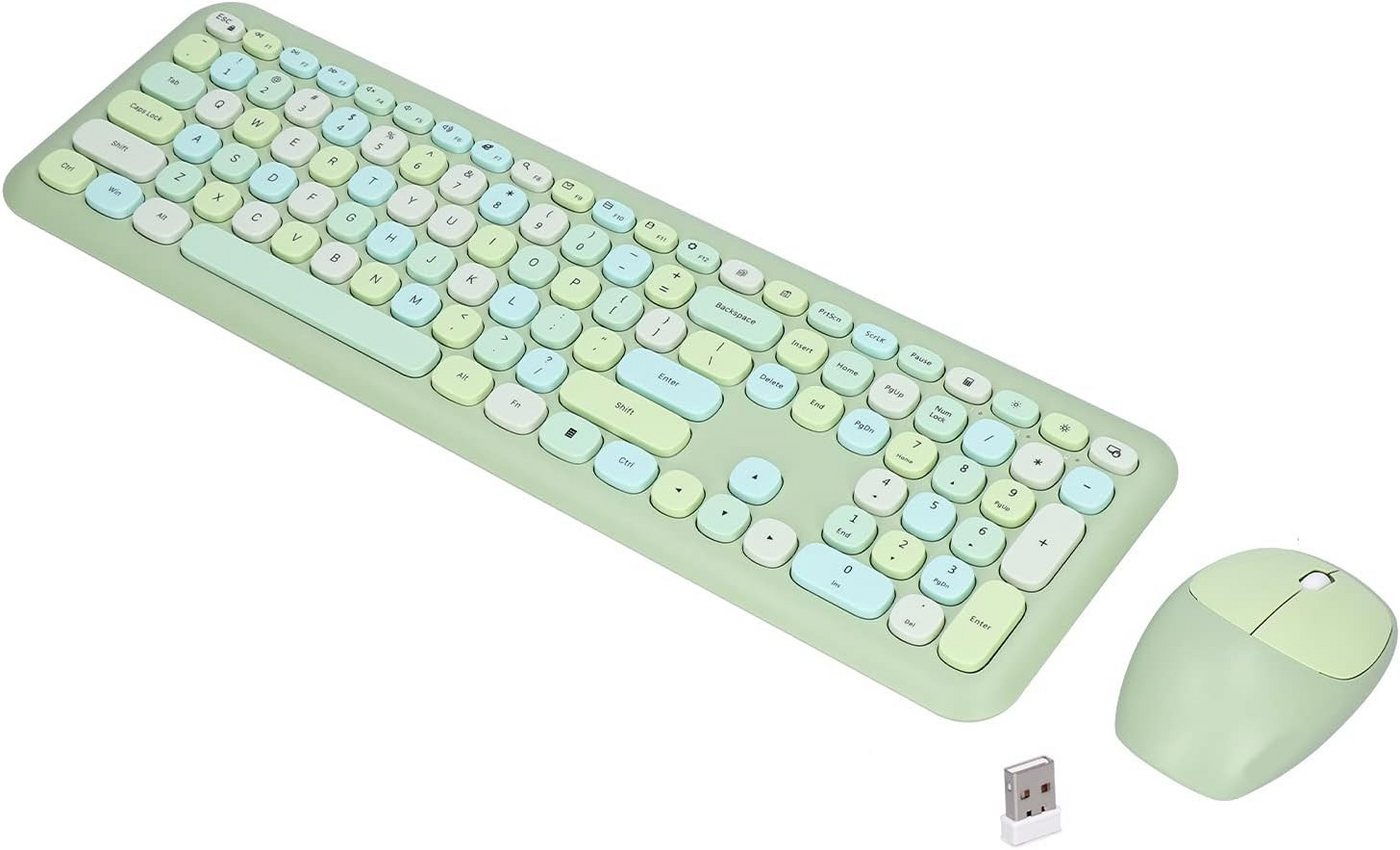 Dilwe Schneller Zugriff auf Multimedia-Funktionen Tastatur- und Maus-Set, Verbesserte Büroeffizienz und Komfort mit Retro ergonomischem Design von Dilwe