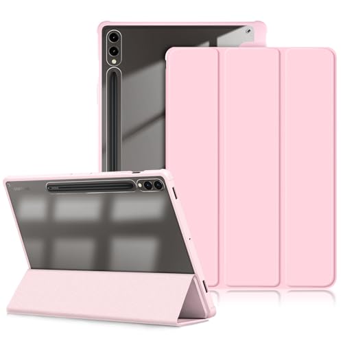 DINGGUAGUA Hülle für Samsung Galaxy Tab S9+ 12.4 S9 Plus 12.4 Zoll 2023 SM-X810/X816B/X818U Tablet，Stifthalter - Stoßfeste Schutzhülle mit transparenter Hartschale auf der Rückseite,Rosa von DingGuagua