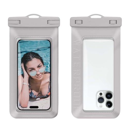 Schwimmende wasserdichte Handytasche, IPX8, Unterwasserhülle, Trockentasche für iPhone, Samsung und andere Smartphones, bis zu 8 Zoll (20,3 cm), Grau, 2 Stück von Dinokowa