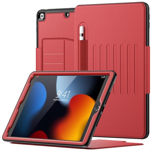 SEYMAC iPad 10,2 Zoll 2019 Hülle iPad 7. Generation Abdeckung (A2197/A2198/A2200), dünn, stoßfest, Multi-Winkel-Ständer mit Kartenfächern, Stylus-Halter, Auto Sleep/Wake Super Schutzhülle iPad 7, Rot von SEYMAC