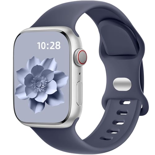 Dirrelo Armband Kompatibel mit Apple Watch Armband 46mm 45mm 44mm 42mm 49mm Herren Damen, Weich Silikon Sportarmband Ersatz band für iWatch SE Ultra 2 Series 10 9 8 7 6 5 4 3 2 1, BlauGrau von Dirrelo