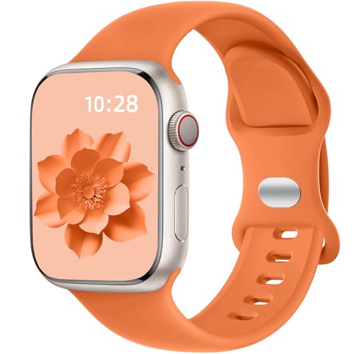 Dirrelo Armband Kompatibel mit Apple Watch Armband 46mm 45mm 44mm 42mm 49mm Herren Damen, Weich Silikon Sportarmband Ersatz band für iWatch SE Ultra 2 Series 10 9 8 7 6 5 4 3 2 1, Orange von Dirrelo