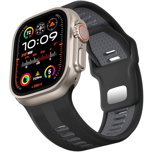 Dirrelo Armband Kompatibel mit Apple Watch Ultra 2 Armband 49mm 46mm 45mm 44mm 42mm Herren, 26mm Breit Zweifarbig Weich Silikon Sportarmband für iWatch SE Ultra 2 Series 10 9 8 7 6 5 4 3 2 1 von Dirrelo