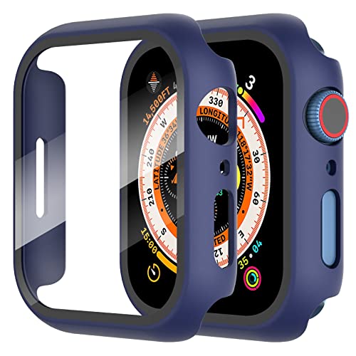 Diruite 2-Stück Hülle für Apple Watch Series 6/5/4/SE 44mm Hartglas Schutzhülle Hard PC Ultradünne Glas Schutz Case Rundum Displayschutz Blau,44mm von Diruite