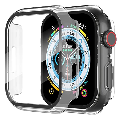 Diruite 2-Stück Hülle für Apple Watch Series 9/8/7 45mm Hartglas Schutzhülle,Hard PC Ultradünne Glas Schutz Case Rundum Displayschutz für iWatch 45mm Schutzhülle von Diruite