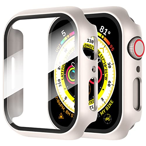 Diruite 2-Stück Hülle für Apple Watch Series 9/8/7 45mm Hartglas Schutzhülle,Hard PC Ultradünne Glas Schutz Case Rundum Displayschutz für iWatch 45mm Schutzhülle von Diruite