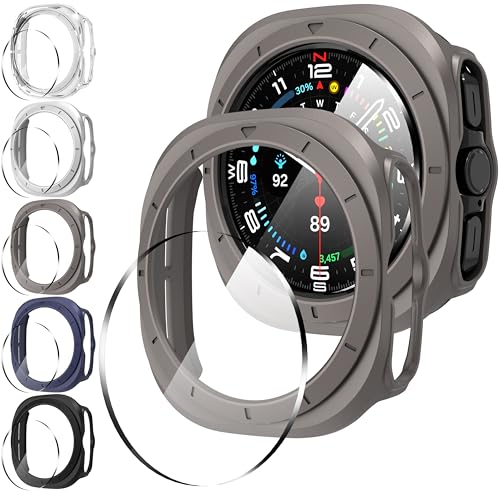 Diruite 5+5 Stück Hülle für Samsung Galaxy Watch Ultra 47mm Schutzhülle,Ultradünne HD Hartglas Glas Schutzfolie*5+Ausgehöhlt Kratzfest PC Case*5 für Samsung Galaxy Watch Ultra 47mm Displayschutz von Diruite