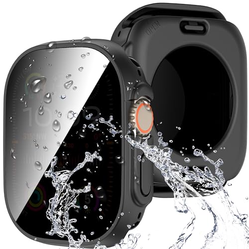 Diruite Hülle für Apple Watch Ultra/Ultra 2 49mm Schutzhülle Anti Spy,PC Ultradünne Wasserdicht Privatsphäre Hartglas Glas Kratzfest Rundum Displayschutz für iWatch Ultra/Ultra 2 49mm Case von Diruite