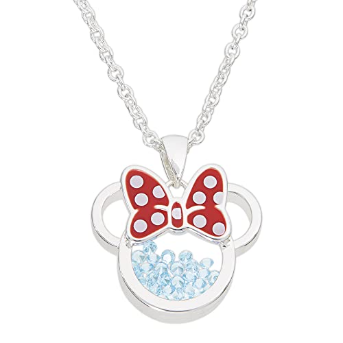 Disney Minnie Silver Plated Brass with Red Enamel Bow March Birthstone Floating Stone Necklace CF00308SMARL-Q.P von Disney