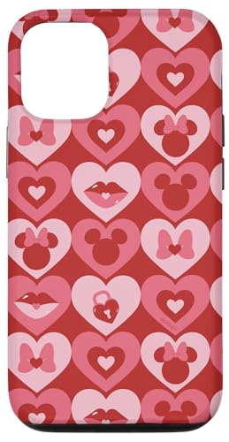 Hülle für iPhone 15 Pro Disney Mickey and Minnie Mouse Valentine’s Day Heart Pattern von Disney