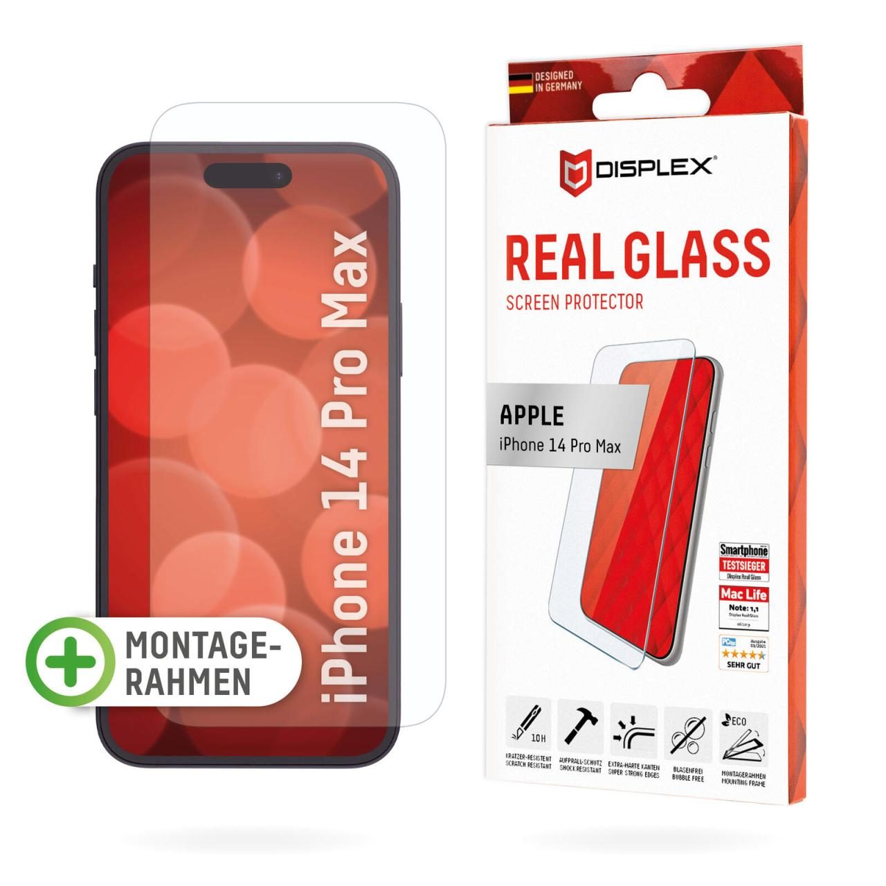 DISPLEX Panzerglas (10H, 2D) für Apple iPhone 14 Pro Max, Eco-Montagerahmen, ... von Displex