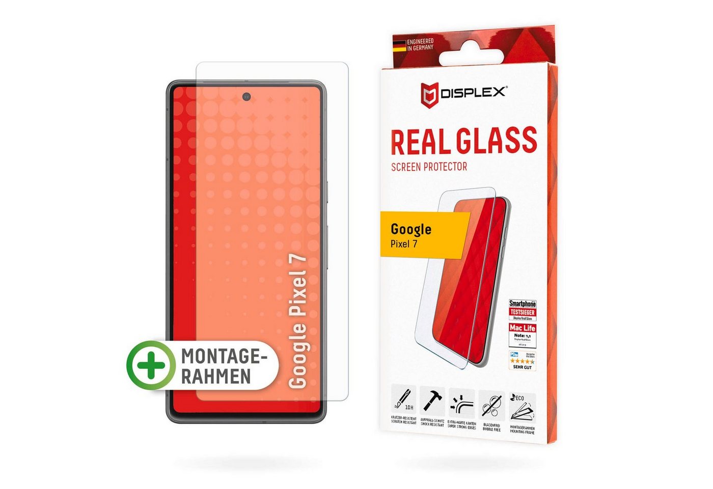 Displex Displayschutzglas Real Glass - Google Pixel 7, Displayschutzfolie Displayschutz kratzer-resistent 10H splitterfest von Displex