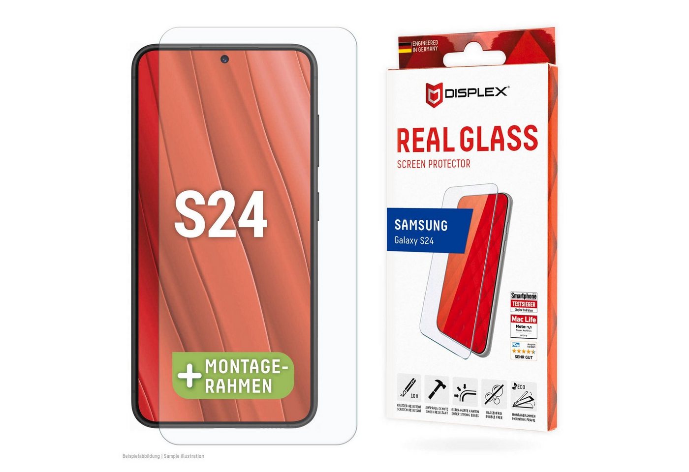 Displex Real Glass für Samsung Galaxy S24, Displayschutzglas, Displayschutzfolie Displayschutz kratzer-resistent 10H splitterfest von Displex