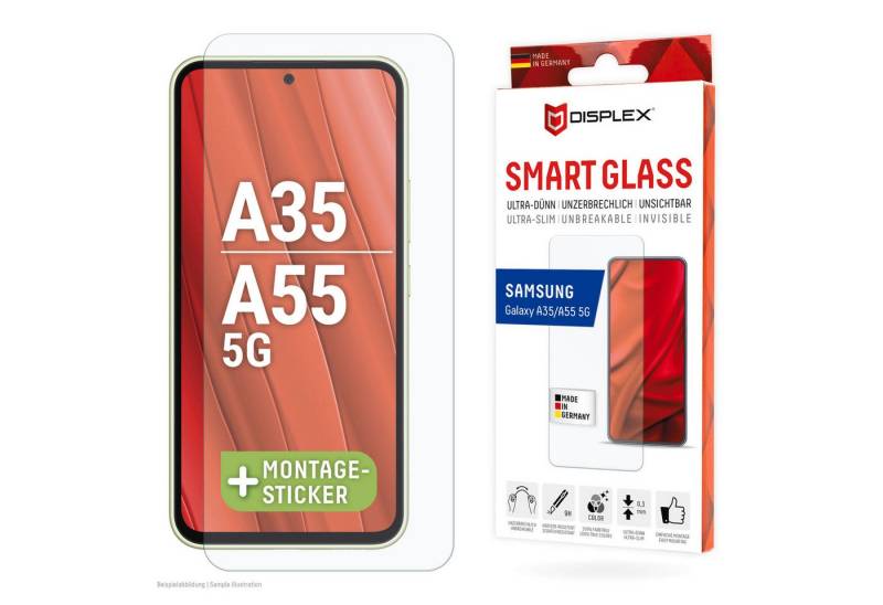 Displex Displayschutzglas Smart Glass für Samsung Galaxy A35, Samsung Galaxy A55 5G, 1 Stück, Bildschirmschutz, Displayschutzfolie,Einfach anbringen,kratz-&stoßfest von Displex