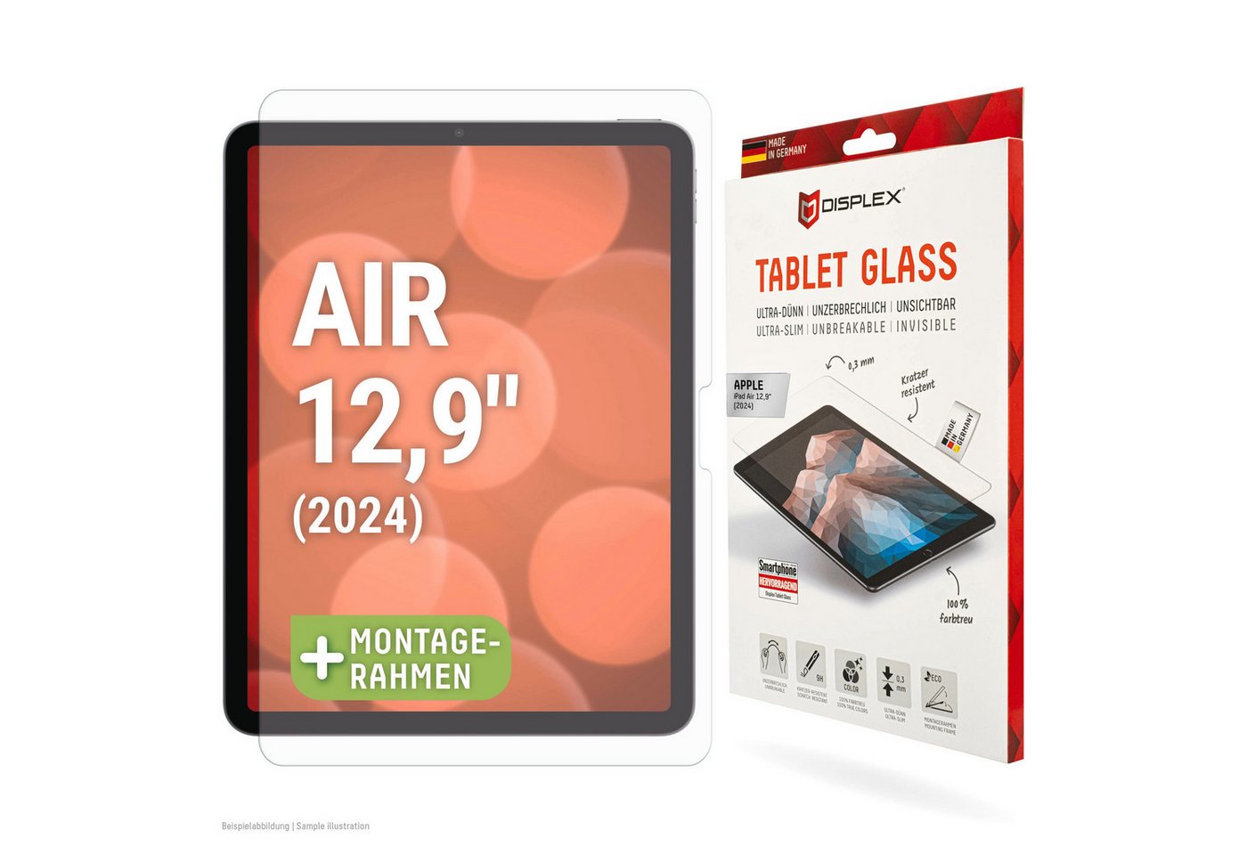 Displex Tablet Glass für Apple iPad 12,9 (2024), Displayschutzfolie, Displayschutz, Bildschirmschutz, kratz & stoßfest, einfaches Anbringen von Displex