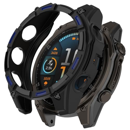 Disscool Schutzhülle für Garmin Fenix 8, 47 mm, Solar-Smartwatch, weich, stoßfest, TPU, Ersatzhülle, Smartwatch-Zubehör, Schwarz + Blau von Disscool