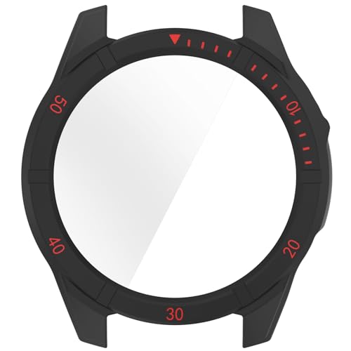 Disscool Vollständige Abdeckung mit Displayschutzfolie, kompatibel mit Garmin Fenix 8 Solar 51 mm PC und Echtglas-Schutzhülle, Smartwatch-Zubehör (Schwarz + Rot) von Disscool