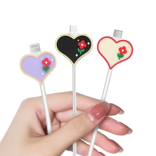 DiyGody 3 Stück Anti-Breaking Kabelschutz mit 3D Herzmuster Design für iPhone USB Ladegerät, Niedlicher DIY-Kabelschutz für Mädchen Frauen Kinder, Handys Ladekabel Mauskabel USB-Kabel von DiyGody