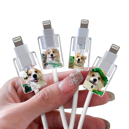 DiyGody 4 Stück Anti-Breaking-Zubehör für iPhone USB-Kabel, Tiere Muster Kabel TPU Protector Bisse Ladekabel USB Schutz Saver für iPhone, DIY Kabelschoner mit Niedlichem Hundedesign für Mädchen Junge von DiyGody