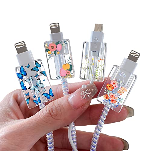 DiyGody 4 Stück Kabel Schutz Kompatibel mit iPhone, Niedlicher Blumen Kabel Zubehör Schützen Ladekabel, Handys Ladekabel Mauskabel Typ-C USB-Kabel von DiyGody