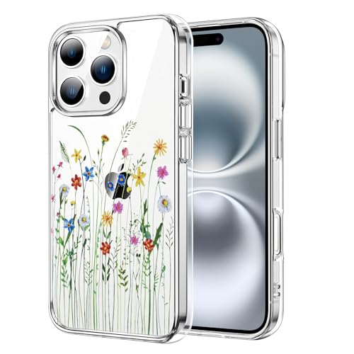 DiyGody Elegant Handyhülle Kompatibel mit iPhone 16 Pro 6,3 Zoll, Transparente Weich Ultradünn Silikon TPU Schutzhülle mit Blumen Muster für Frauen,Anti-Kratzt Anti-Rutsch Stoßfest Hybrid-Schutz Hülle von DiyGody