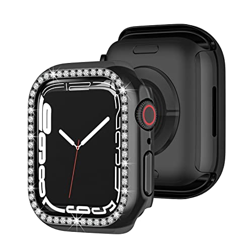Glitzer Gehäuse Kompatibel mit Apple Watch Series 7 41mm Hülle Rahmen mit Diamant - Bling PC Schutzrahmen mit Glänzender Oberfläche für Damen Mädchen Smartwatch Dekoration (Schwarz) von Dkings