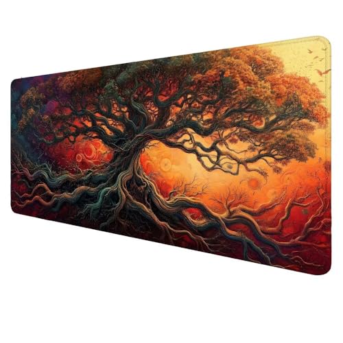 Gaming Mauspad Baum Mousepad XXL 600x300x3mm Mauspad，Orange Farbe Mauspad Gaming XXL,rutschfeste Gummibasis Desk Mat,Erweiterter Wasserdicht Unterlage Schreibtisch Geschenke für Männer Frauen X-436 von Dnnufagg